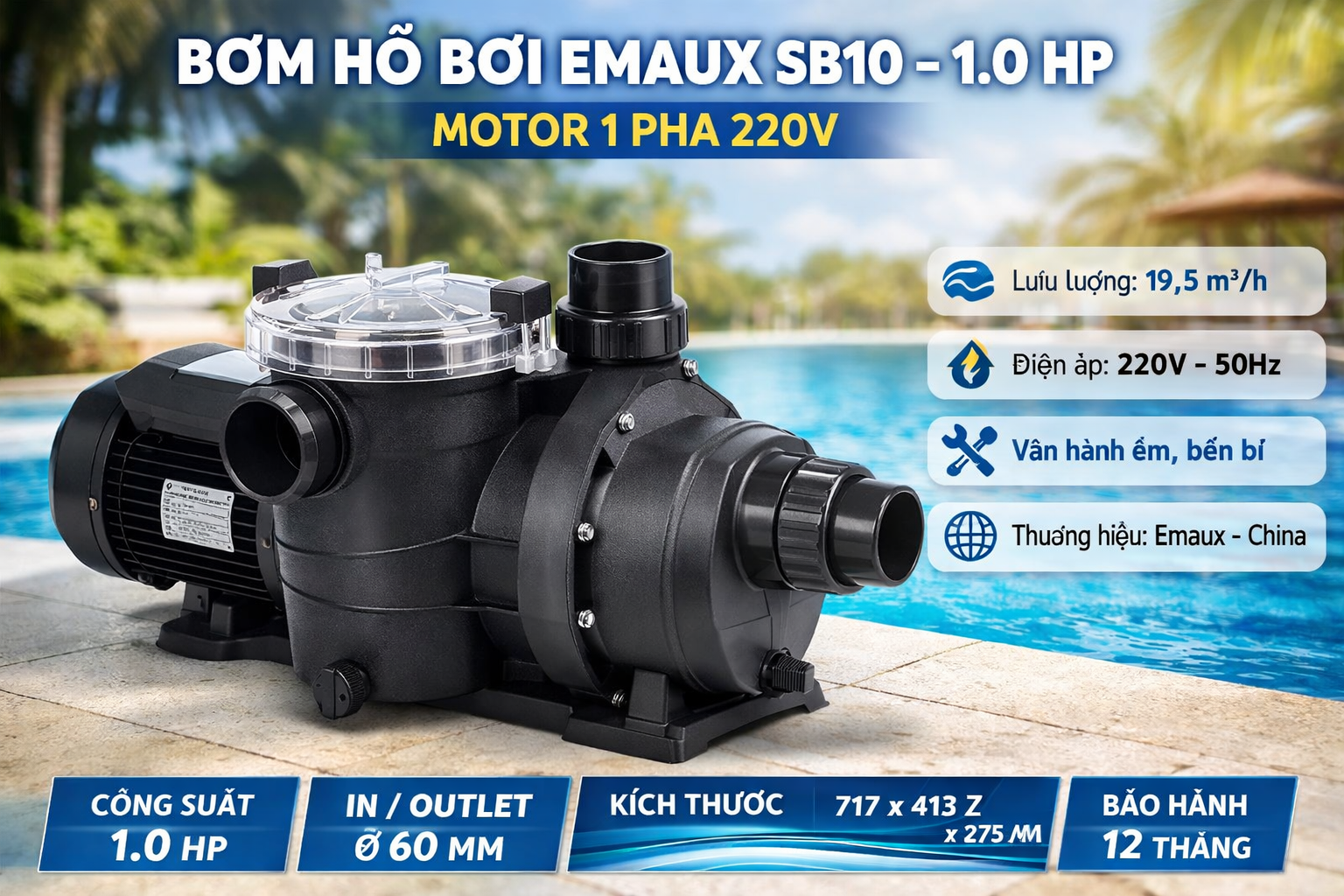 Máy bơm hồ bơi Emaux SB20 2.0HP – 220V